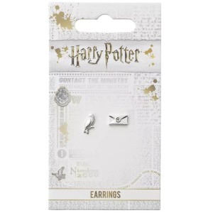 Hogwarts acceptance letter and Hedwig earrings'