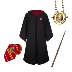 Cosplay Hermione set toga Grifondoro cravatta bacchetta giratempo